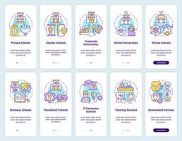 formazione scolastica servizio fornitori onboarding mobile App schermo impostare. Procedura dettagliata 5 passaggi modificabile grafico Istruzioni con lineare concetti. ui, ux, gui modello vettore