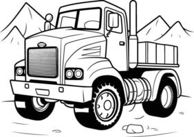 illustrazione di un' grande camion su il strada nel il montagne. vettore