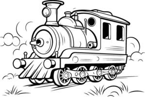 Vintage ▾ locomotiva. nero e bianca illustrazione per colorazione libro vettore