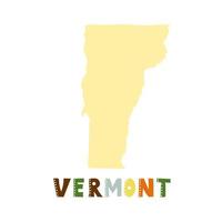 collezione usa. mappa del vermont caratteri in stile scarabocchio vettore