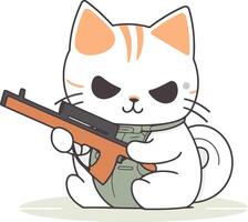 carino gatto con un' pistola nel cartone animato stile. vettore