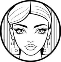 bellissimo donna viso cartone animato illustrazione grafico design nel nero e bianca vettore