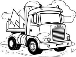 carico camion su il strada. colorazione libro per bambini. vettore