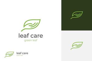 foglia mano cura logo icona design minimalista grafico simbolo per trattamento, Salva verde terra logo simbolo vettore
