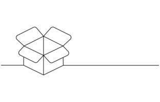 singolo continuo uno linea disegno di un' cartone scatola. in linea shopping concetto vettore