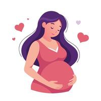 amorevole futura mamma Tenere sua pancia nel studio festeggiare maternità e maternità, piatto illustrazione. vettore