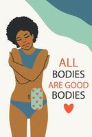 un' giovane nero ragazza con un' colostomia. amore il tuo corpo concetto. moderno illustrazione vettore