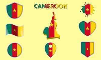 collezione di piatto nazionale bandiere di camerun con carta geografica vettore