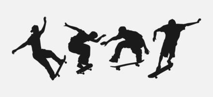 impostato di ragazzo skateboarder sagome. illustrazione. vettore