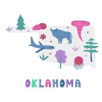 raccolta di mappe degli Stati Uniti. simboli di stato sulla sagoma di stato grigio - oklahoma vettore