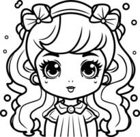 nero e bianca cartone animato illustrazione di carino poco ragazza personaggio per colorazione libro vettore