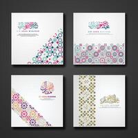 impostato eid adha mubarak saluto design con ornamentale colorato dettaglio di floreale mosaico islamico arte ornamento vettore