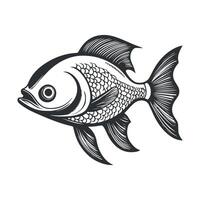 pesce illustrazione nero e bianca cartone animato personaggio design collezione. bianca sfondo, animali. vettore