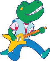 un' cartone animato di un' dinosauro giocando un' chitarra con un' dinosauro su esso. vettore