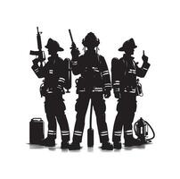 i vigili del fuoco gruppo posa silhouette illustrazione vettore