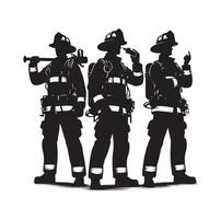 i vigili del fuoco gruppo posa silhouette illustrazione vettore
