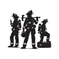 i vigili del fuoco gruppo posa silhouette illustrazione vettore