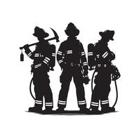i vigili del fuoco gruppo posa silhouette illustrazione vettore