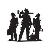 i vigili del fuoco gruppo posa silhouette illustrazione vettore