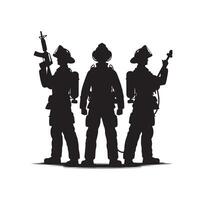 i vigili del fuoco gruppo posa silhouette illustrazione vettore