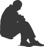 silhouette triste anziano uomo seduta solo depresso seduta nero colore solo vettore