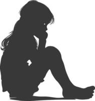 silhouette triste poco ragazza seduta solo depresso seduta nero colore solo vettore