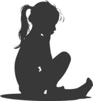 silhouette triste poco ragazza seduta solo depresso seduta nero colore solo vettore