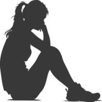 silhouette triste donna seduta solo depresso seduta nero colore solo vettore