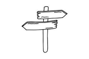 un' legna strada cartello modificabile scarabocchio mano disegnato icona. un' direzionale frecce inviare. escursionismo, trekking, turismo illustrazione vettore