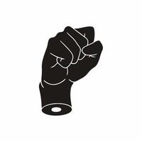 nero silhouette di uomo crescente cazzotto mano su bianca sfondo con bianca Linee definizione pollice e dita. mano gesto piatto icona decalcomania illustrazione. vettore