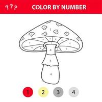 fungo amanita o funghi - pagina di pittura, colore in base ai numeri vettore