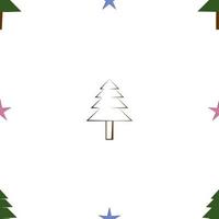 motivo ripetuto natalizio con stella e albero di natale, albero di natale e stelle campione vettoriale disegnato a mano per tessile, confezione regalo, tessuto, sfondo web e confezione.