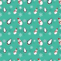 tema natalizio motivo ripetuto senza soluzione di continuità creato con elementi come pinguino, pupazzi di neve e fiocchi di neve, motivo ripetuto vettoriale disegnato a mano per tessuto, tessuto, confezione regalo, imballaggio e sfondo web.