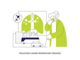 inquinamento causato respiratorio malattie, carbonio orma puntamento app. co2 emissione conseguenze astratto concetto illustrazione impostare. vettore