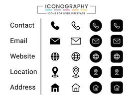 nome Telefono sito web contatto Posizione indirizzo e-mail icone illustrazione. attività commerciale carta icona impostare. minimo simboli con cartello di nome, Telefono, Posizione, sito web, fax vettore