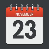 icona giornaliera del calendario del 23 novembre. emblema di illustrazione vettoriale. elemento di design per la decorazione di documenti e applicazioni per ufficio. logo di giorno, data, mese e festività. giorno del Ringraziamento vettore