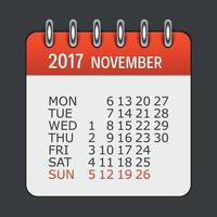 novembre 2017 calendario icona quotidiana. emblema di illustrazione vettoriale. elemento di design per la decorazione di documenti e applicazioni per ufficio. logo di giorno, data, mese e festività vettore