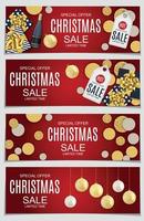 illustrazione vettoriale astratta vendita di Natale, offerta speciale sfondo con confezione regalo e palla d'oro. modello di carta sconto caldo invernale
