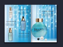 modello di brochure di prodotti cosmetici di design per annunci o sfondo di una rivista. Illustrazione vettoriale realistica 3D