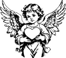 bambino bambino angelo cherubino Tenere un' cuore schema vettore
