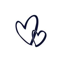 Due cuori icona, Due Gli amanti cuore fatto a mano calligrafia, arredamento per saluto carta boccale foto sovrapposizioni t camicia Stampa, san valentino giorno logo con Due cuori, clipart cuori nero e bianca scarabocchio cuore icona vettore