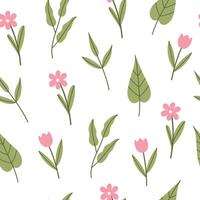primavera dolce fiori senza soluzione di continuità modello. scarabocchio sfondo per confezione, tessuto, carta, sfondo. vettore