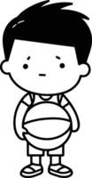 carino poco ragazzo giocando pallacanestro. cartone animato carattere. vettore