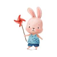 carino coniglietto con vento filatore giocattolo. bello soffice coniglio illustrazione per asilo vettore