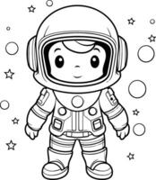 colorazione libro per bambini astronauta nel spazio completo da uomo. vettore