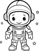 colorazione libro per bambini astronauta nel spazio completo da uomo. vettore
