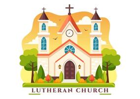 luterano Chiesa illustrazione con un' Cattedrale tempio edificio e cristiano religioso architettura nel un' piatto cartone animato stile sfondo vettore