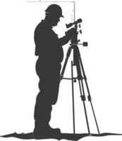 silhouette perito ingegnere uomo con geodetico sondaggio marcatore nero colore solo vettore