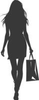 silhouette donna con shopping Borsa pieno corpo nero colore solo vettore