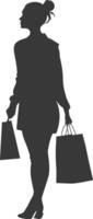 silhouette donna con shopping pieno corpo nero colore solo vettore